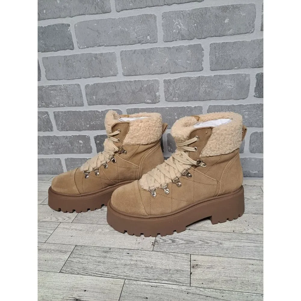 Steve Madden Reyen Suede Faux Fur Shearling Cold Weather Lug Sole Platforms Boot